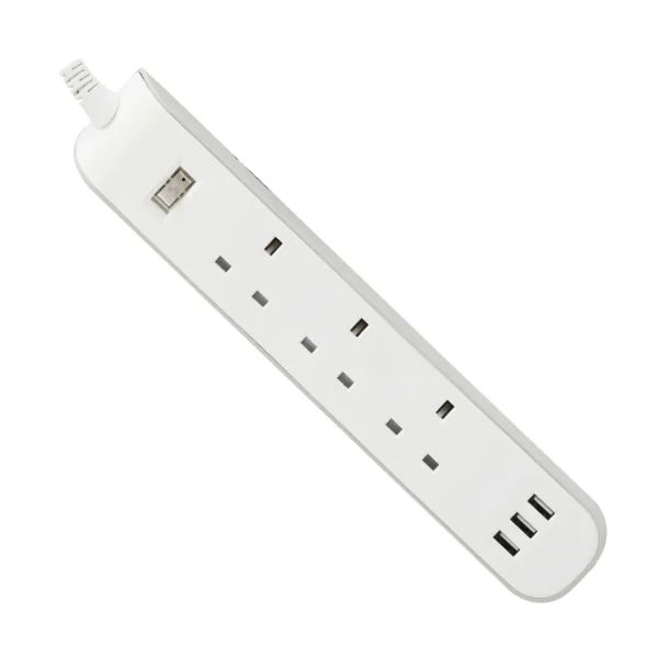 3-Way Extension Socket with 3 USB & Neon