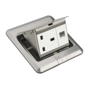 Stainless Steel Access Floor Socket â€“ 13A Socket + RJ45, Pop-Up Type