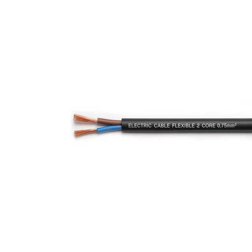 Flexible 2 Core Cable â€“ 0.75mmÂ², Black (Per Meter)