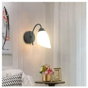 Modern Wall Light Fixture with Frosted Glass Shade Black Metal Finish