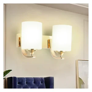 Modern Double Wall Light with Frosted Glass Shades Gold Metal Finish