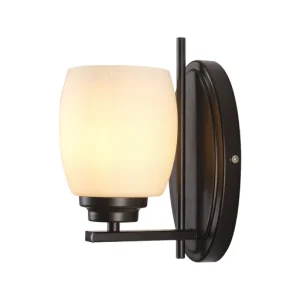 Black Oval-Base Fixture with Frosted White Glass Shade