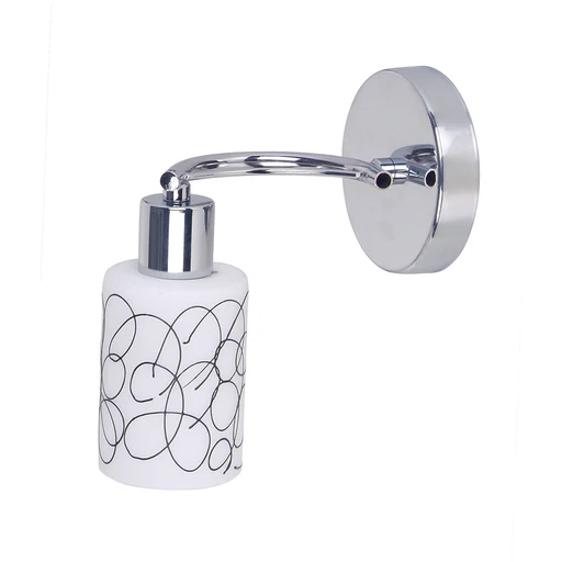 Silver Wall Lamp with Decorative Patterned Glass Shade