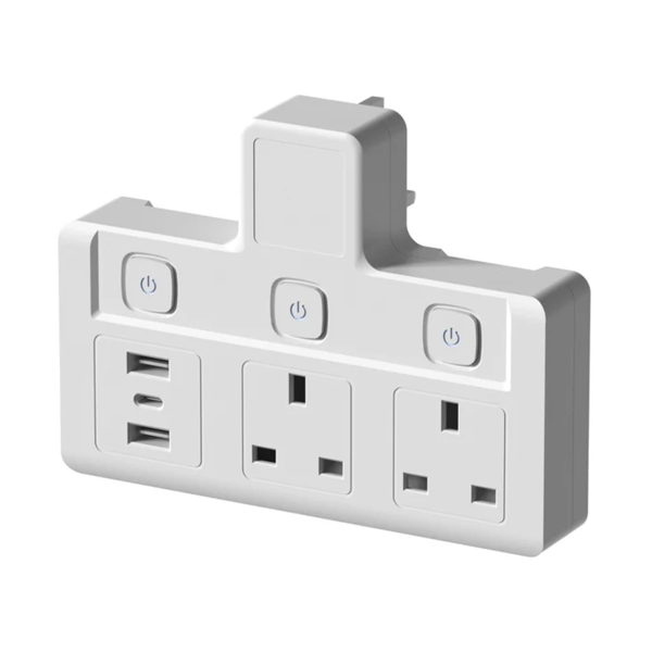 13A 3-Gang UK Socket Adaptor with USB & Type-C