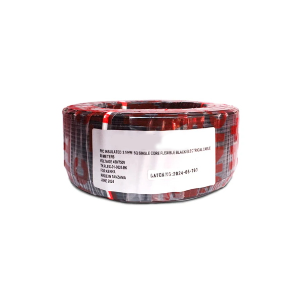 PVC Insulated 2.5mm² Single Core Flexible Black Cable – 90m